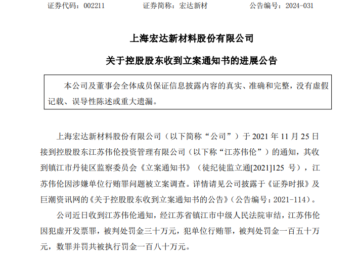 涉两项罪名！这家公司控股股东，被判罚180万元  第1张