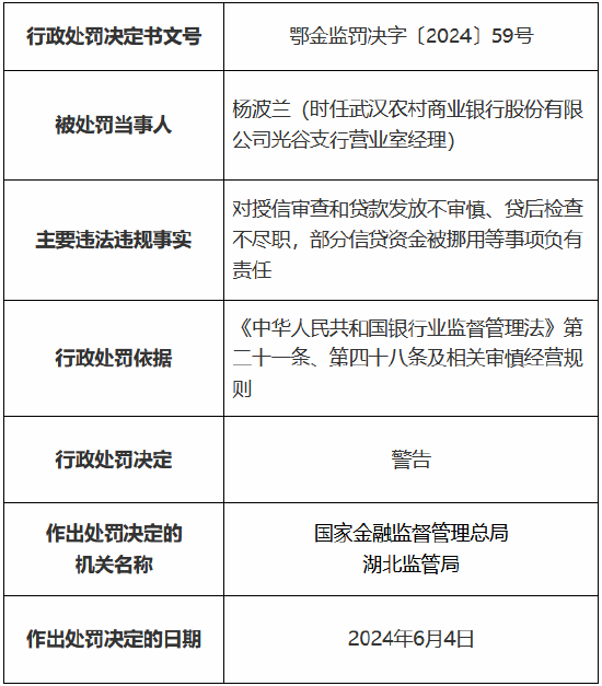 武汉农村商业银行被罚90万元 因授信审查和贷款发放不审慎等  第5张