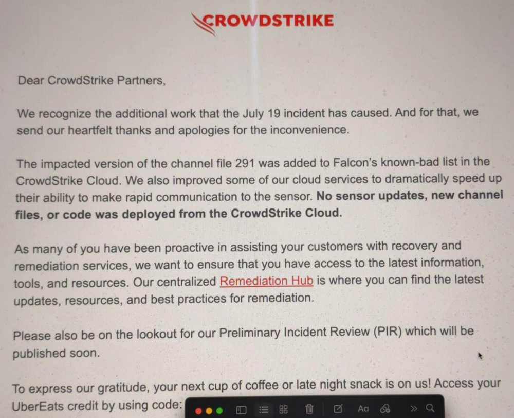 CrowdStrike为宕机事件送上10美元代金券致歉 遭标记为欺诈活动  第1张