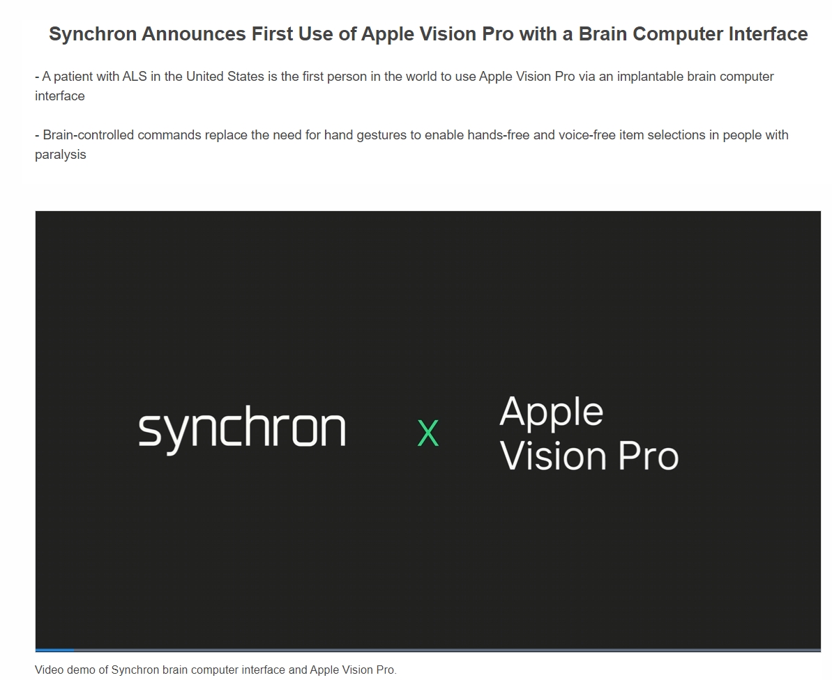 脑机接口浮现新应用 渐冻症瘫痪患者成功使用意念控制Vision Pro  第1张