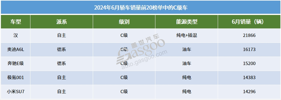 6月轿车销量TOP20：比亚迪持续大爆发，小米SU7进榜了  第8张