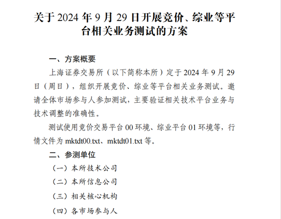 周日，上交所全网测试！划重点：集中申报大量订单时，验证竞价处理平稳运行  第1张