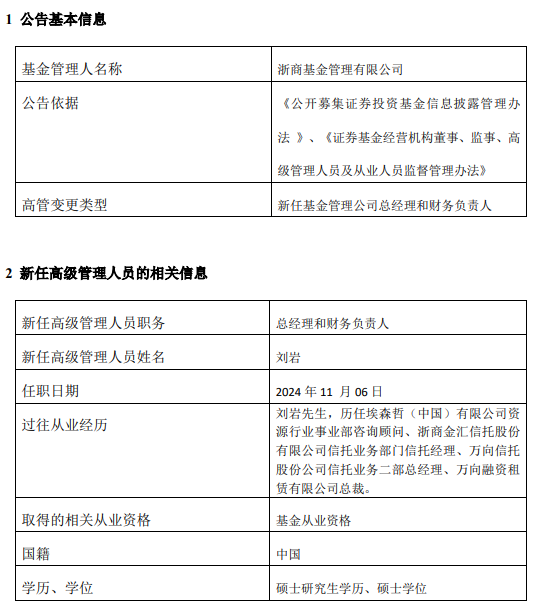 新掌门能否挽救净利见底？浙商基金“换帅”：王波离任 新任刘岩为总经理和财务负责人  第3张